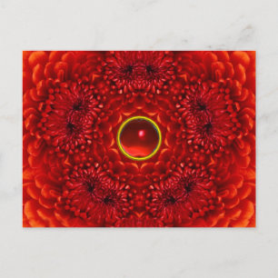 RED DAHLIA AND RUBY GEMSTONE Floral Postcard