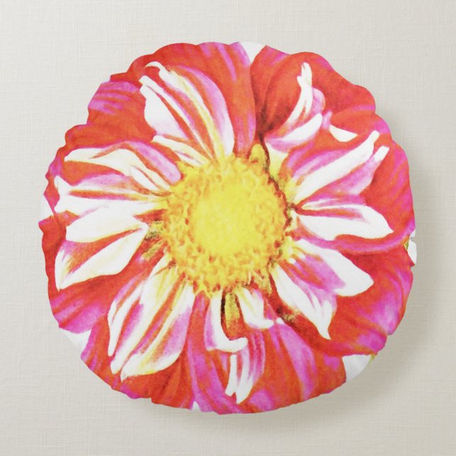 Red Dahlia, digital art Round Pillow (Front)