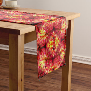 Red Dahlia Flower Abstract Nature Pattern     Short Table Runner