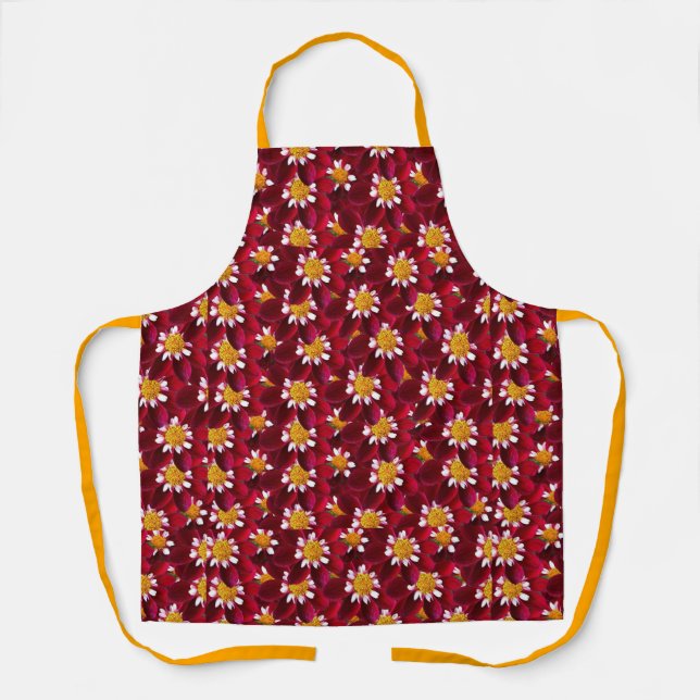 Red Dahlia Flower Floral Gardener  Apron (Front)