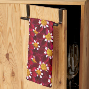 Red Dahlia Flower Floral Kitchen Towel