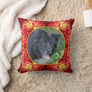 Red Dahlia Flower Frame Create Your Own Photo Throw Pillow