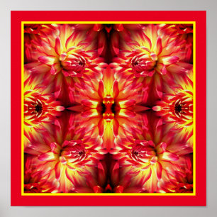 Red Dahlia Flower Mirror Abstract Nature  Poster