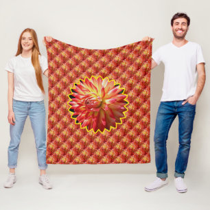 Red Dahlia Flower Nature Pattern  Fleece Blanket
