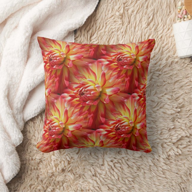 Red Dahlia Flower Pattern Nature Throw Pillow (Blanket)