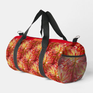 Red Dahlia Flower Pattern Personalized Duffle Bag