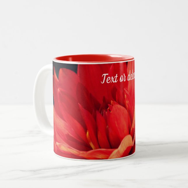 Red Dahlia Flower Personalized Two-Tone Coffee Mug (Front Left)