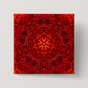 RED DAHLIA FLOWERS Abstract Floral 2 Inch Square Button