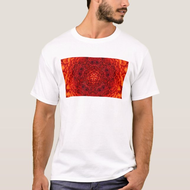 RED DAHLIA FLOWERS Abstract Floral T-Shirt (Front)