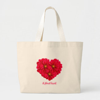 Red Dahlia Flowers Heart Sticker - A Floral Heart Large Tote Bag