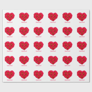 Red Dahlia Flowers Heart Sticker - A Floral Heart Wrapping Paper