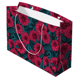 Red Dahlia garden/blue leaves Large Gift Bag