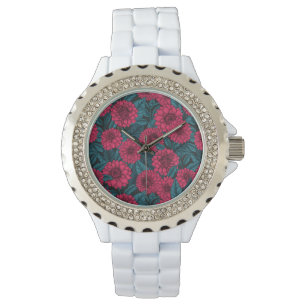 Red Dahlia garden/blue leaves Watch