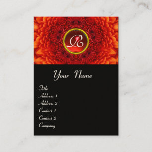RED  DAHLIA  MONOGRAM, RUBY  black yellow Business Card