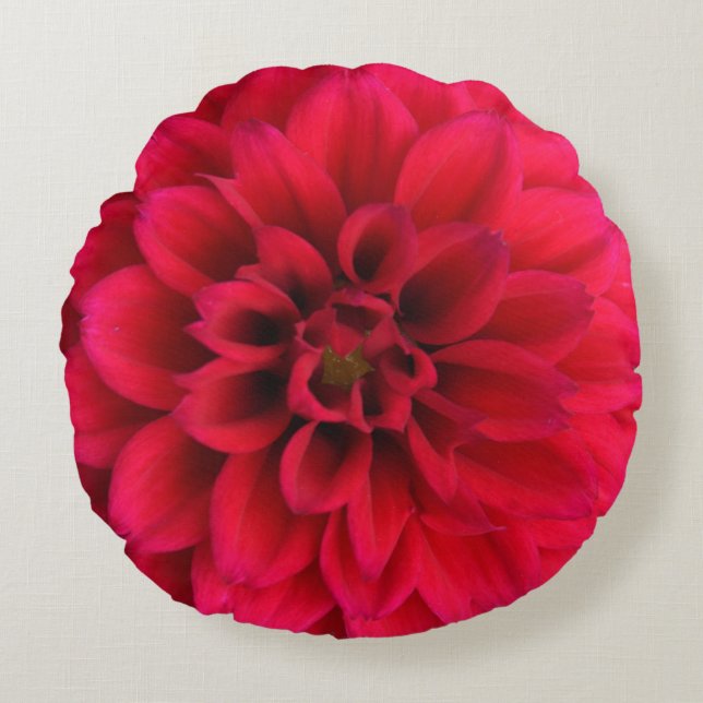 Red Dahlia Round Throw Pillow (Front)