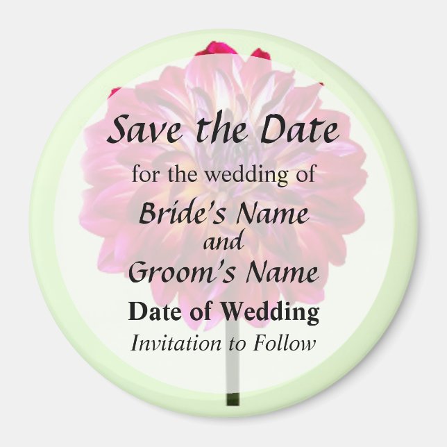Red Dahlia Tinted With Yellow Save the Date Magnet (Front)