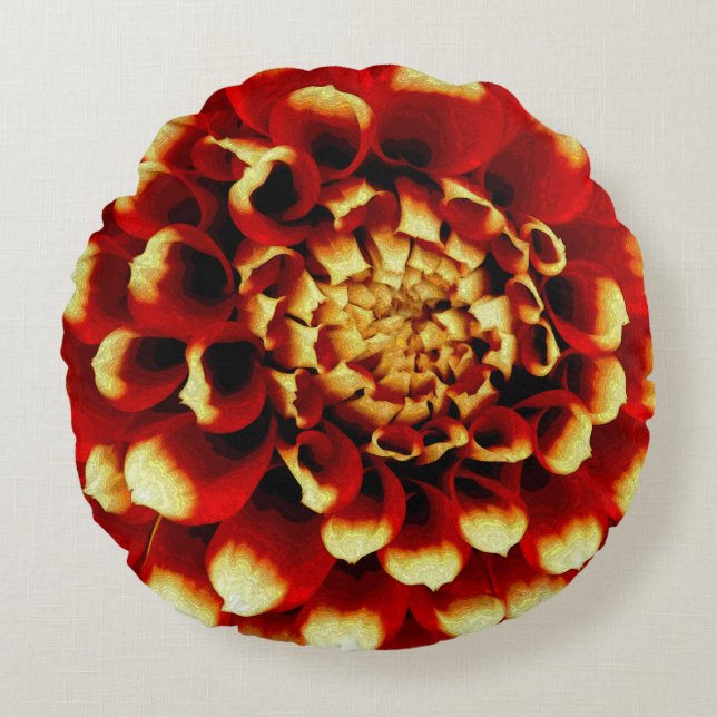 Red Dahlia with Blue lady Round Pillow (Front)