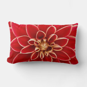 Red Dahlia with Yellow Tips Lumbar Pillow