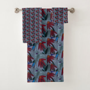 Red Daisies Bath Towel Set