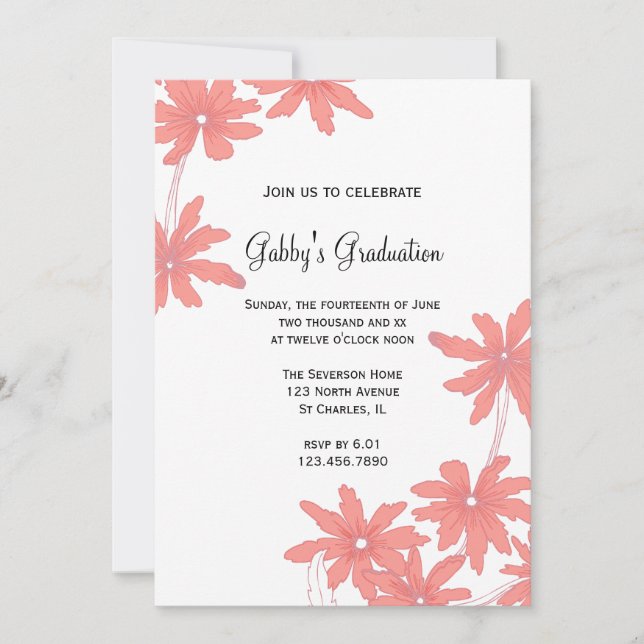 Red Daisies Graduation Party Invitation (Front)