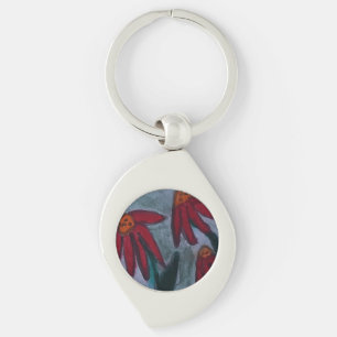 Red Daisies Metal Keychain