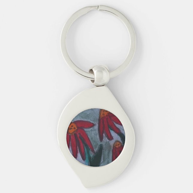 Red Daisies Metal Keychain (Front)