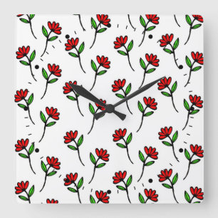 Red Daisies Square Wall Clock