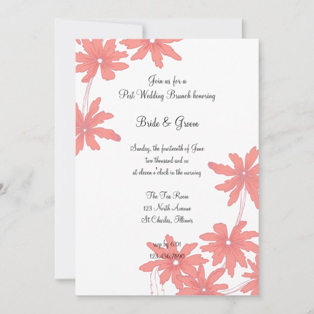 Red Daisies White Post Wedding Brunch Invitation (Front)