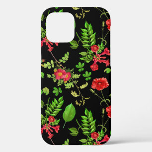 Red Daisies With Leaves Pattern iPhone 12 Case