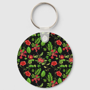 Red Daisies With Leaves Pattern Keychain