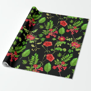 Red Daisies With Leaves Pattern Wrapping Paper