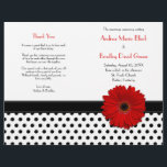 Red Daisy Black White Polka Dot Wedding Program<br><div class="desc">The text on this retro, chic black and white polka dot red gerbera daisy wedding program is fully customizable. The program is intended to be folded down the middle when you receive it. To change the text, use the personalize options. Once your text is finalized, if you need to move...</div>