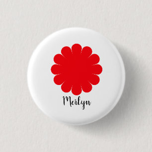 Red Daisy Flower Floral Custom Name Colorful 1 Inch Round Button