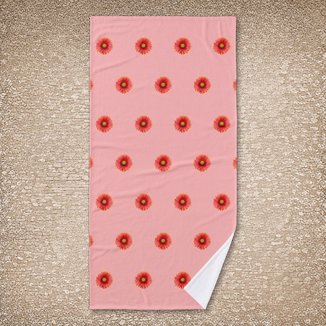 Red Daisy Flower Seamless Pattern on Bath Towel (Red Daisy flower seamless pattern on bath towel)