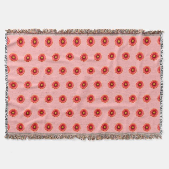 Red Daisy Flower Seamless Pattern on Throw Blanket (Front)