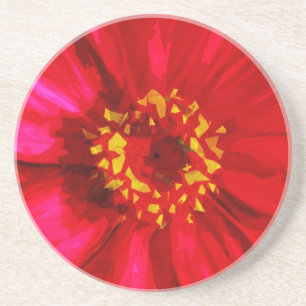 Red Daisy Flower With Yellow Pollen Abstract Coaster