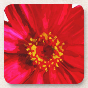 Red Daisy Flower With Yellow Pollen Abstract Coaster
