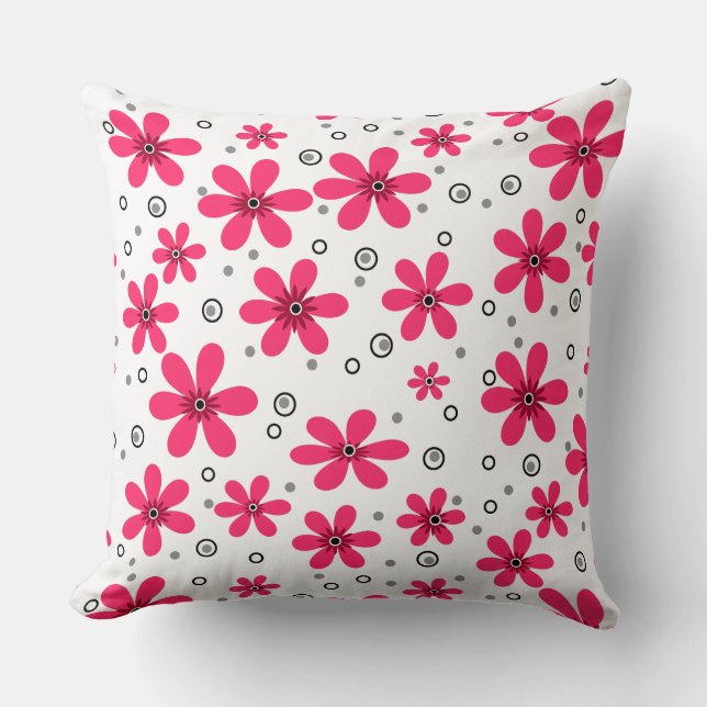 Red daisy flowers retro background summer throw pillow (Front)