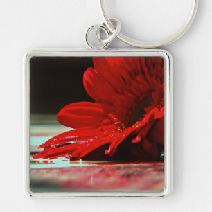Red Daisy Gerbera Flowers Keychain