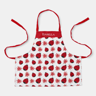Red Daisy Ladybug Pattern Personalized Apron