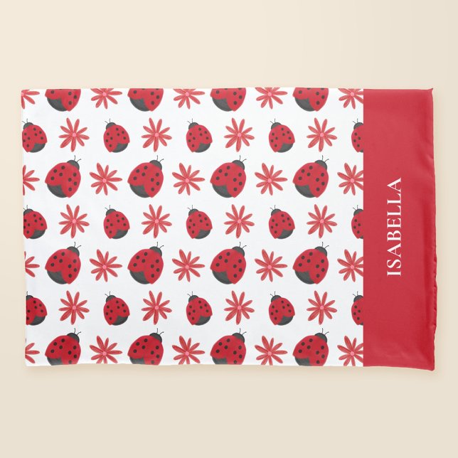 Red Daisy Ladybug Pattern Personalized Pillowcase (Creator Uploaded)