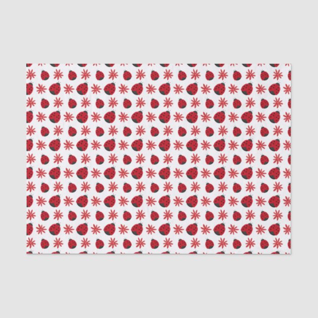 Red Daisy Ladybug Pattern Wrapping Tissue Paper (Front)