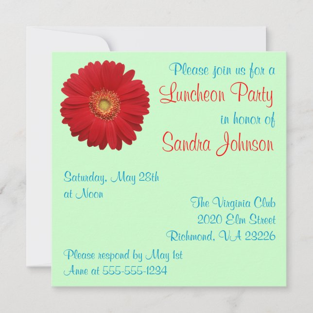 Red Daisy Luncheon Party Invitation (Front)