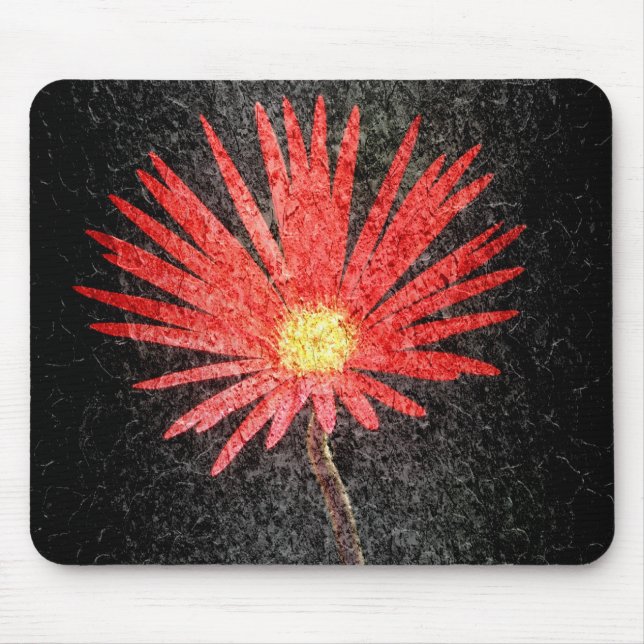 Red Daisy on black background | Abstract Art Mouse Pad (Front)