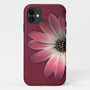 Red Daisy on Wine Leather Print iPhone 11 Case