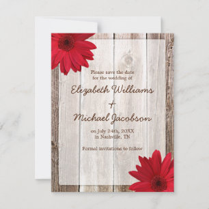 Red Daisy Rustic Barn Save the Date Announcement
