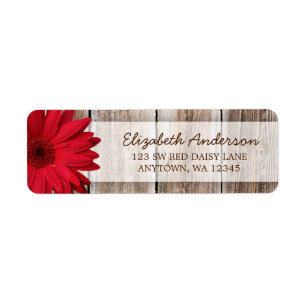 Red Daisy Rustic Barn Wood Address Labels