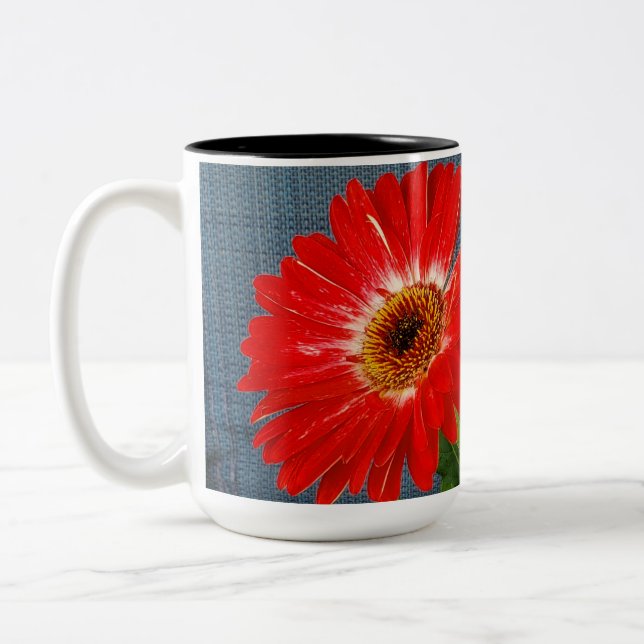 Red daisy Two-Tone coffee mug (Left)