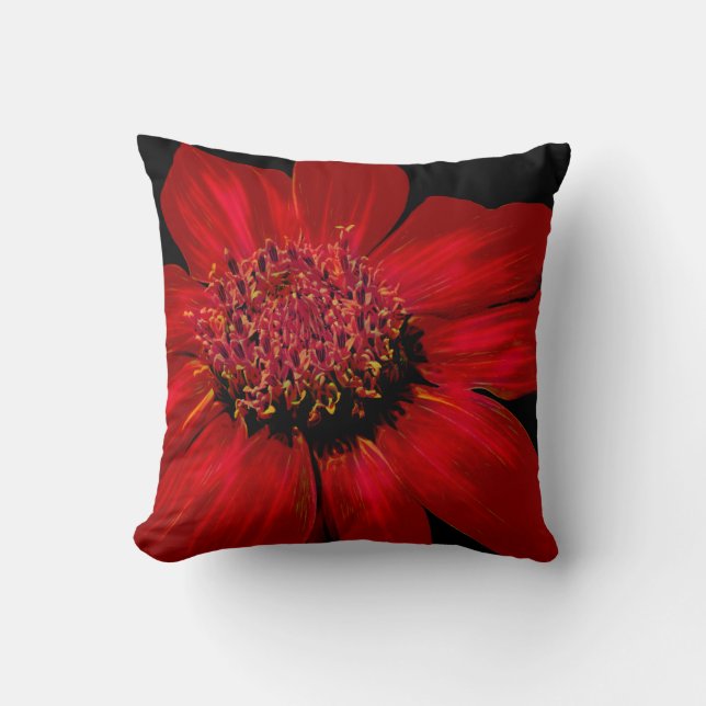 Red Daisy with a Glow Throw Pillow (Front)