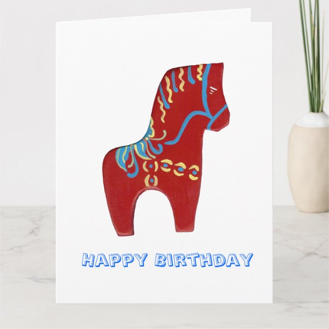 Red Dala Horse Birthday Card (Front)